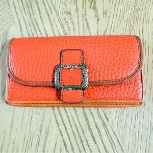 BRIGHTON  ARCHER Navy Orange & Tan pebbled Leather med. WALLET Organizer Clutch